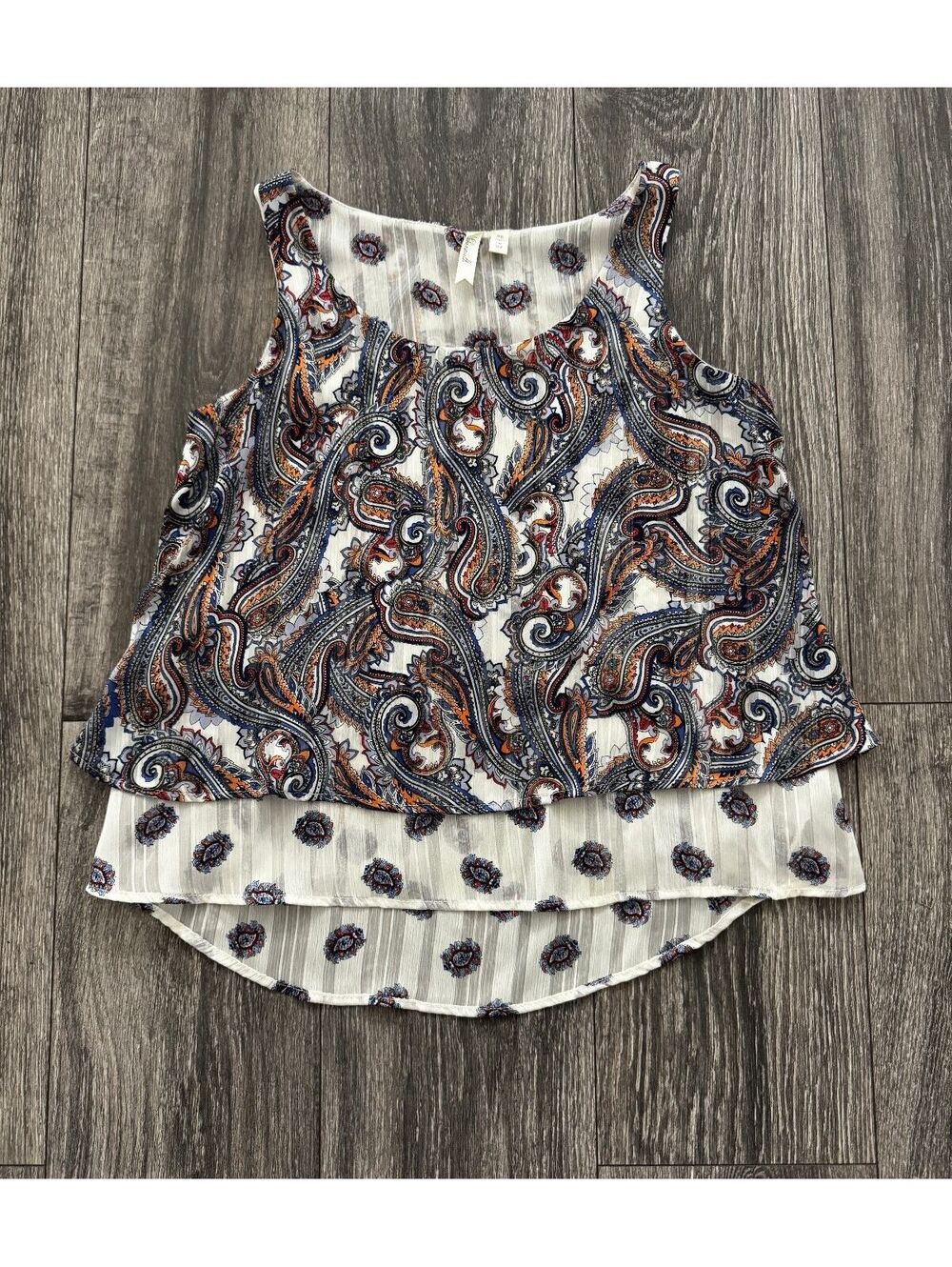 Chenault Paisley Layered Split Back Tank Top PS Petite Small Made USA Boho